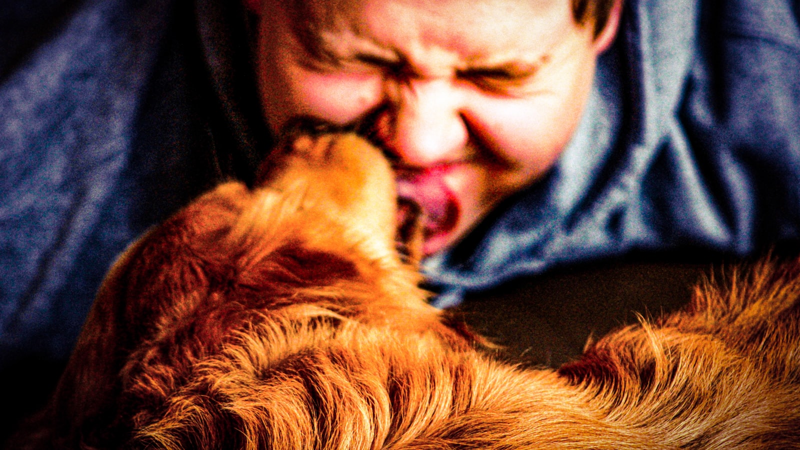 a man laying on a bed kissing a dog